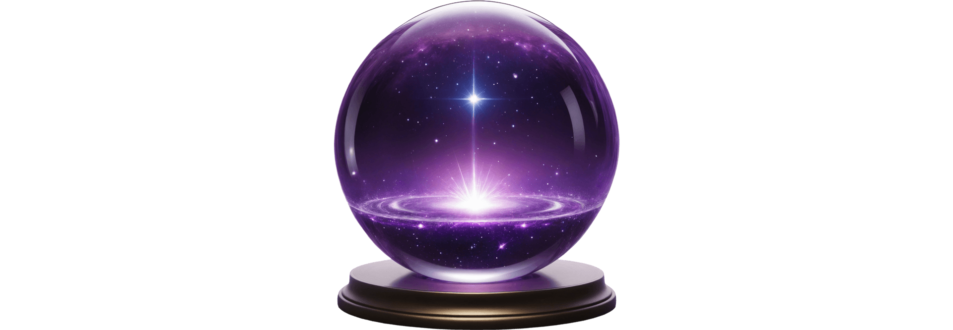 Magic crystal ball for future prediction on beautiful galaxy background in purple colors.