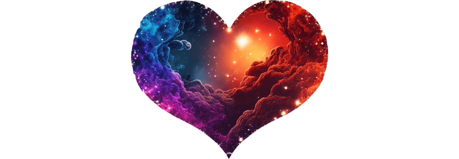 Colourful vector illustration of a heart and inside of it a nebula rages.